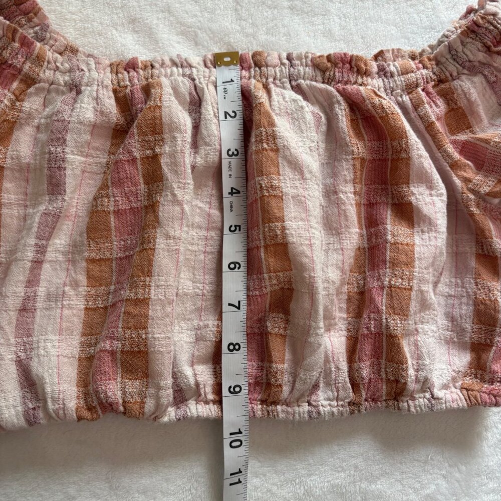 Y2K Fairy Pink & Orange Plaid Festival Off-Shoulder Cottagecore Chic Crop Top S - Picture 9 of 10